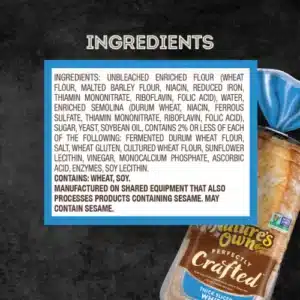 Bread ingredient list showing sesame flour after allergen labeling changes