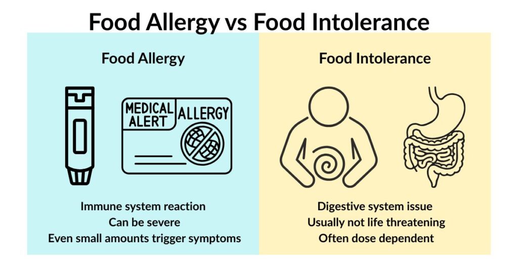 food allergy vs food intolerance comparison chart