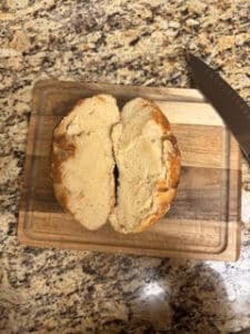 gluten free sourdough bread first bake cut in half
