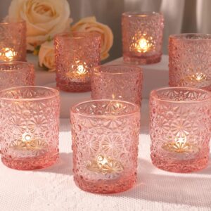 pink votive candles for Galentine’s Day decorations