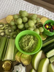 guacamole on St Patrick's Day snack board