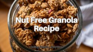 bowl of homemade nut free granola made with oats and sunflower seeds