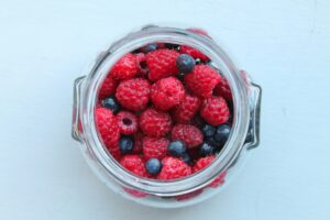 Overnight steel cut oats topped with fresh berries