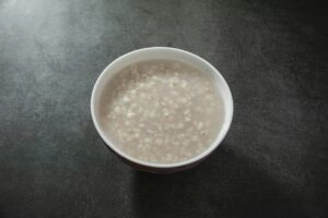 Steel cut oats mixed with milk before soaking overnight