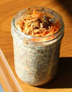 carrot cake overnight oats with added chia seeds