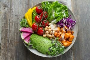 naturally gluten free foods including vegetables avocado and quinoa