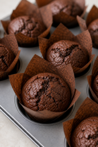 close-up of allergy-friendly chocolate muffins with chocolate texture