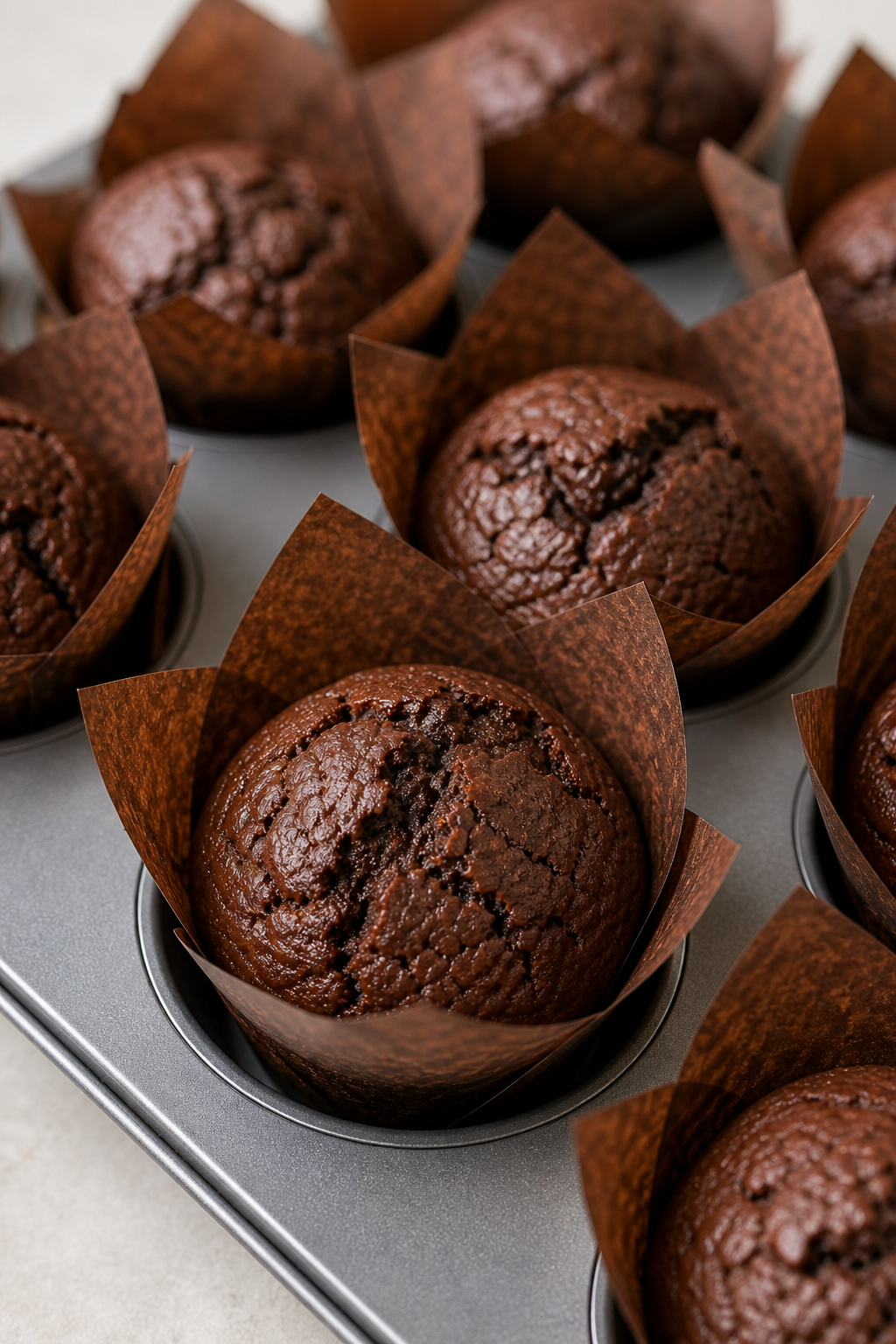 close-up of allergy-friendly chocolate muffins with chocolate texture