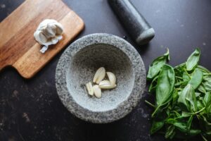 nut free pesto ingredients including garlic and basil